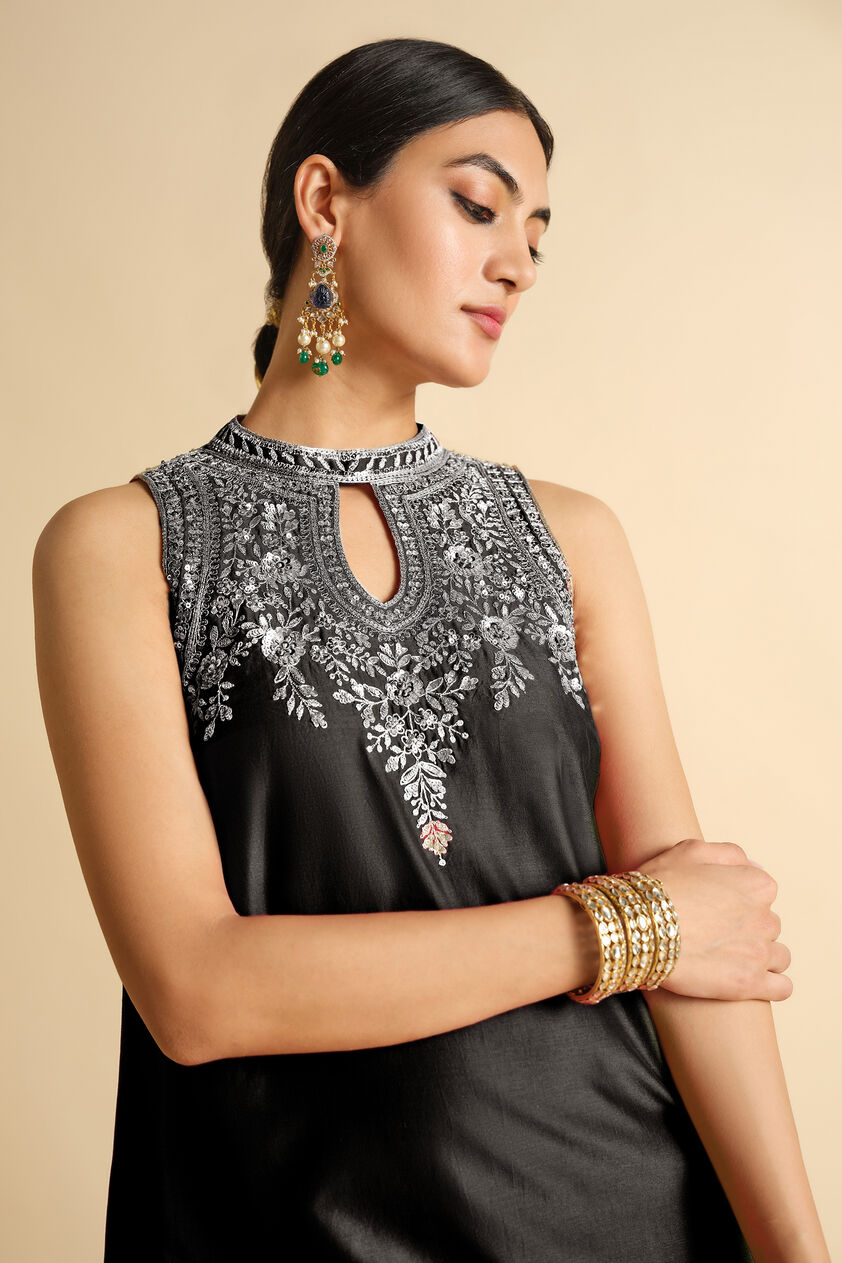 Rakavi Embroidered Cord Silk Kurta Set - Black, Black, image 4